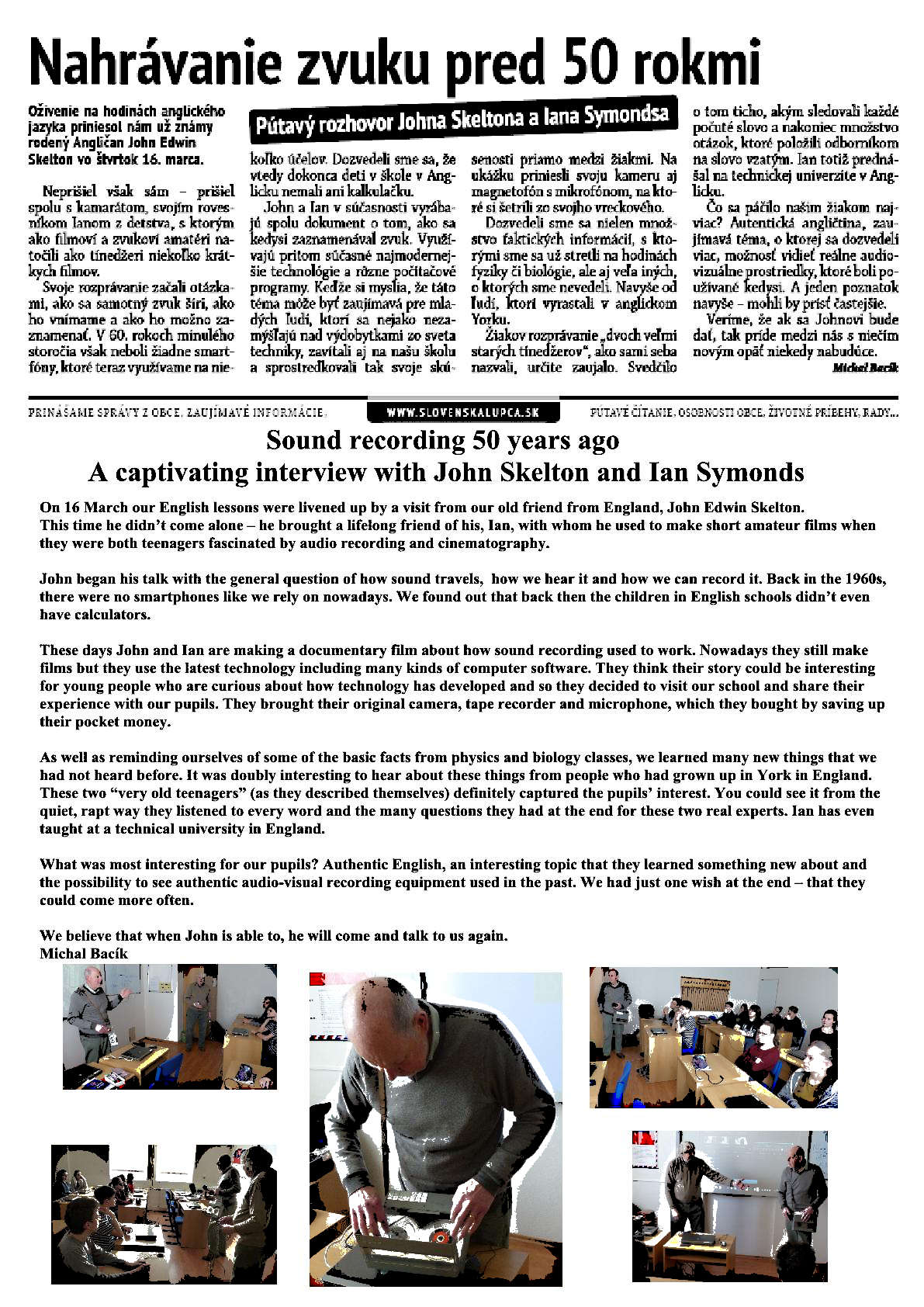 Newspaper article on school visit